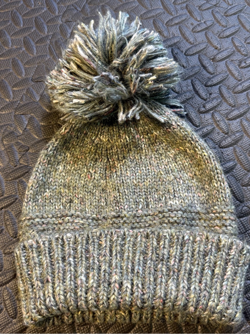 Olive Melange Chunky Knit Pom Pom Beanie – One Size